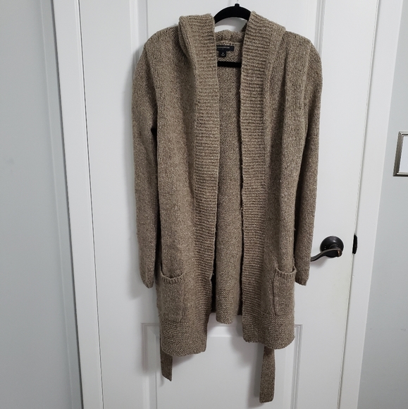 BANANA REPUBLIC Brown Wool Hooded Belted Sweater Cardigan - Picture 2 of 5
